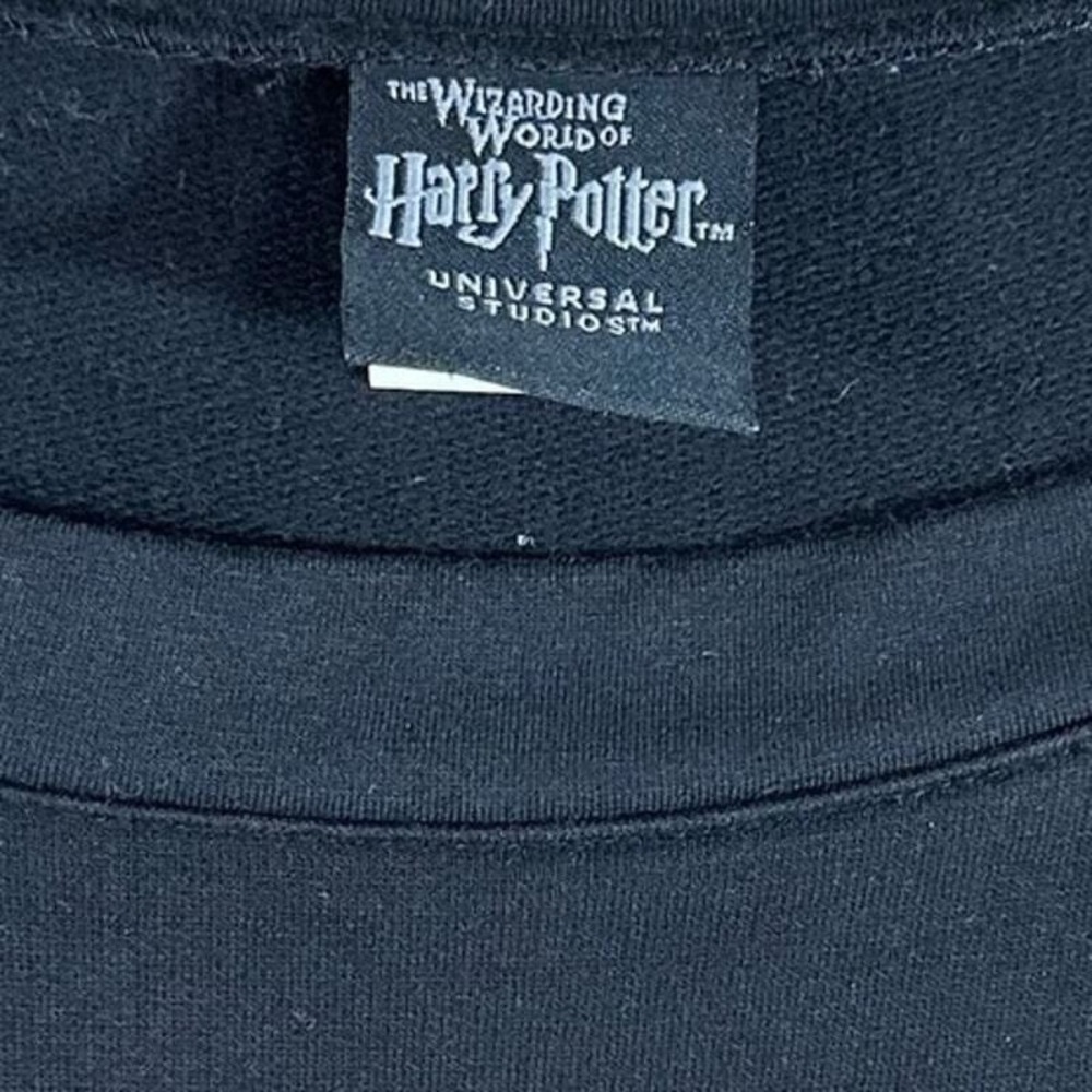 Harry Potter Hogwarts Crest Sweatshirt Black Yellow Striped Raglan Universal S - Picture 2 of 8